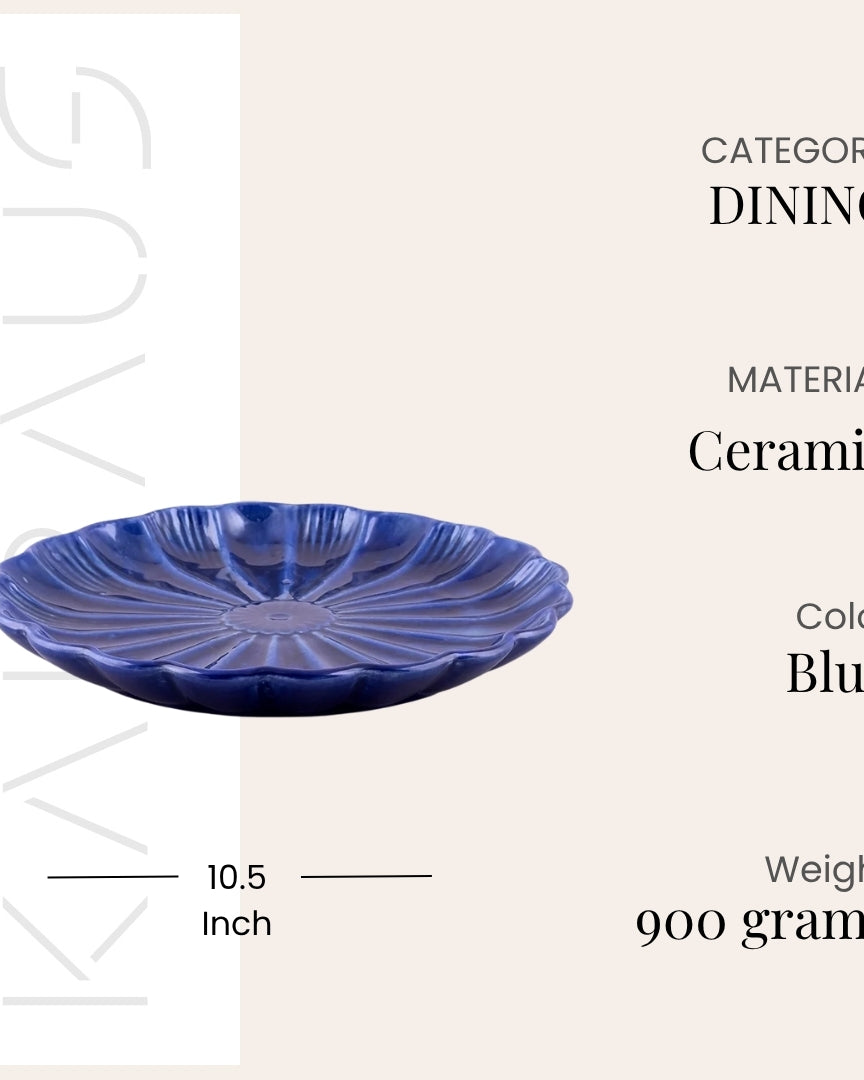 Teal blue flower shaped serving plates set of 2