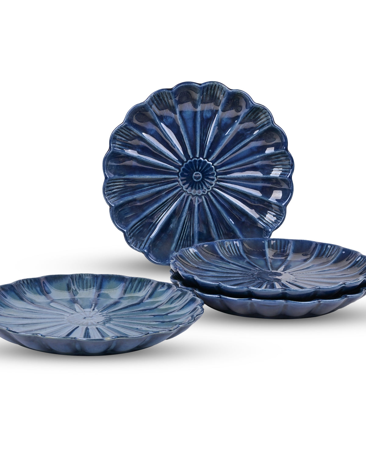 Teal blue floral shaped plates for dining