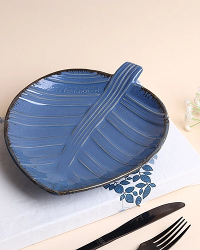 Teal leaf ceramic serving platter