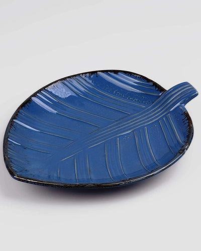 Elegant teal leaf serving platter