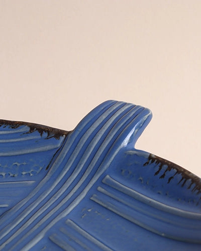 Handmade teal leaf ceramic serving platter