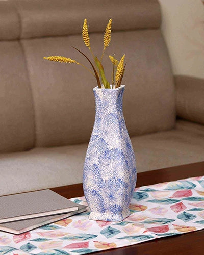 Textured blue flower vase with elegant decorative design