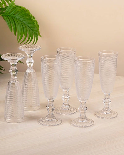 Textured clear stem glass set of 6