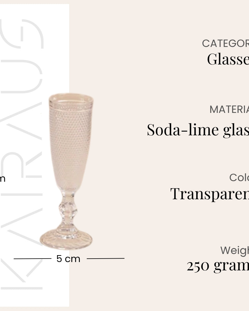 Elegant textured clear stem glass with clear finish