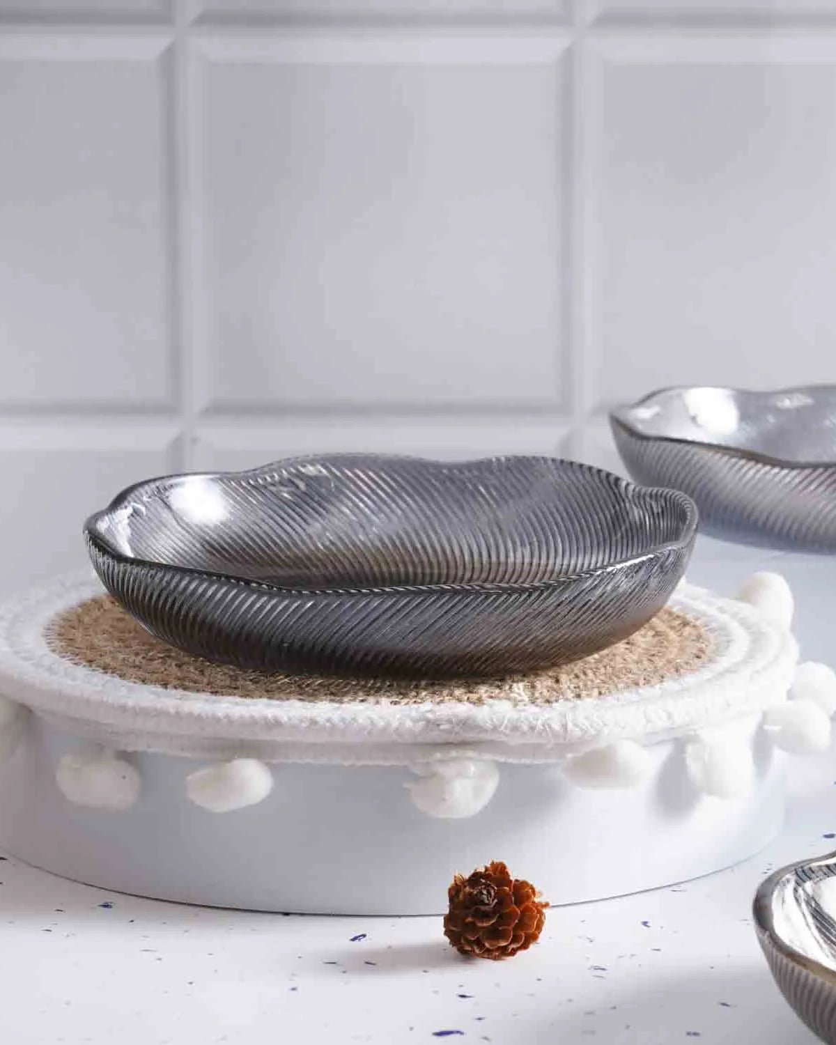 Textured glass bowls for dining table