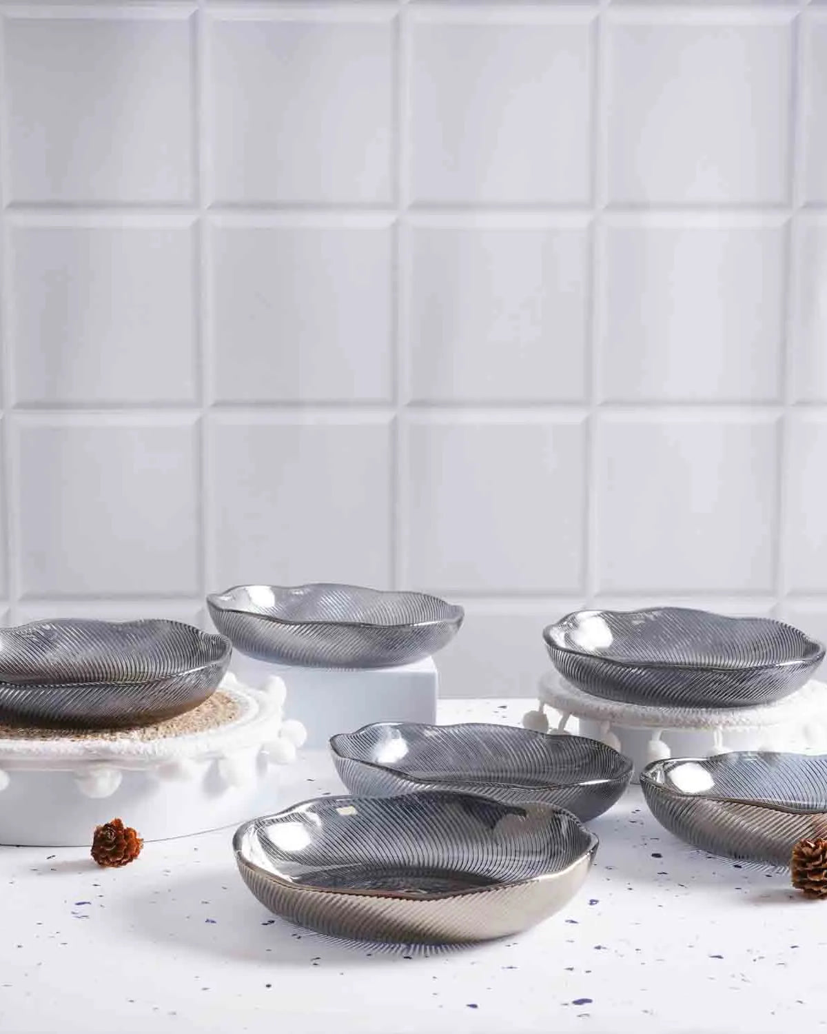 Textured glass bowl set of 6