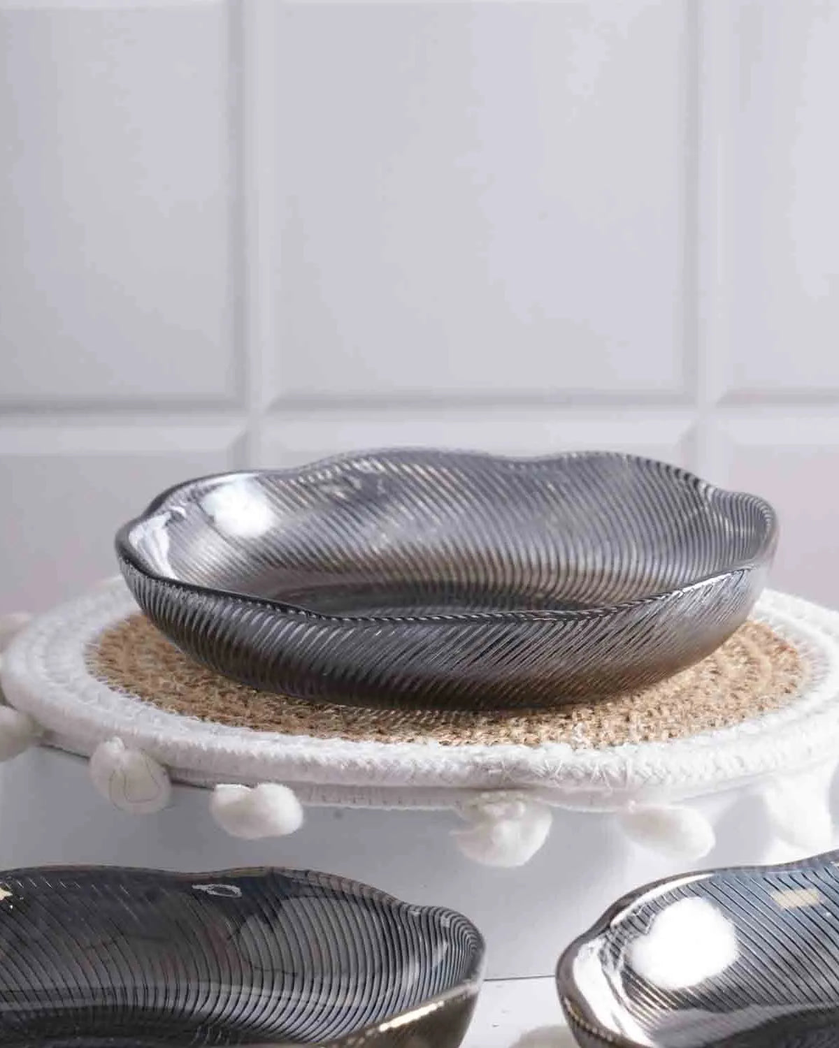 Textured glass bowls for dining table