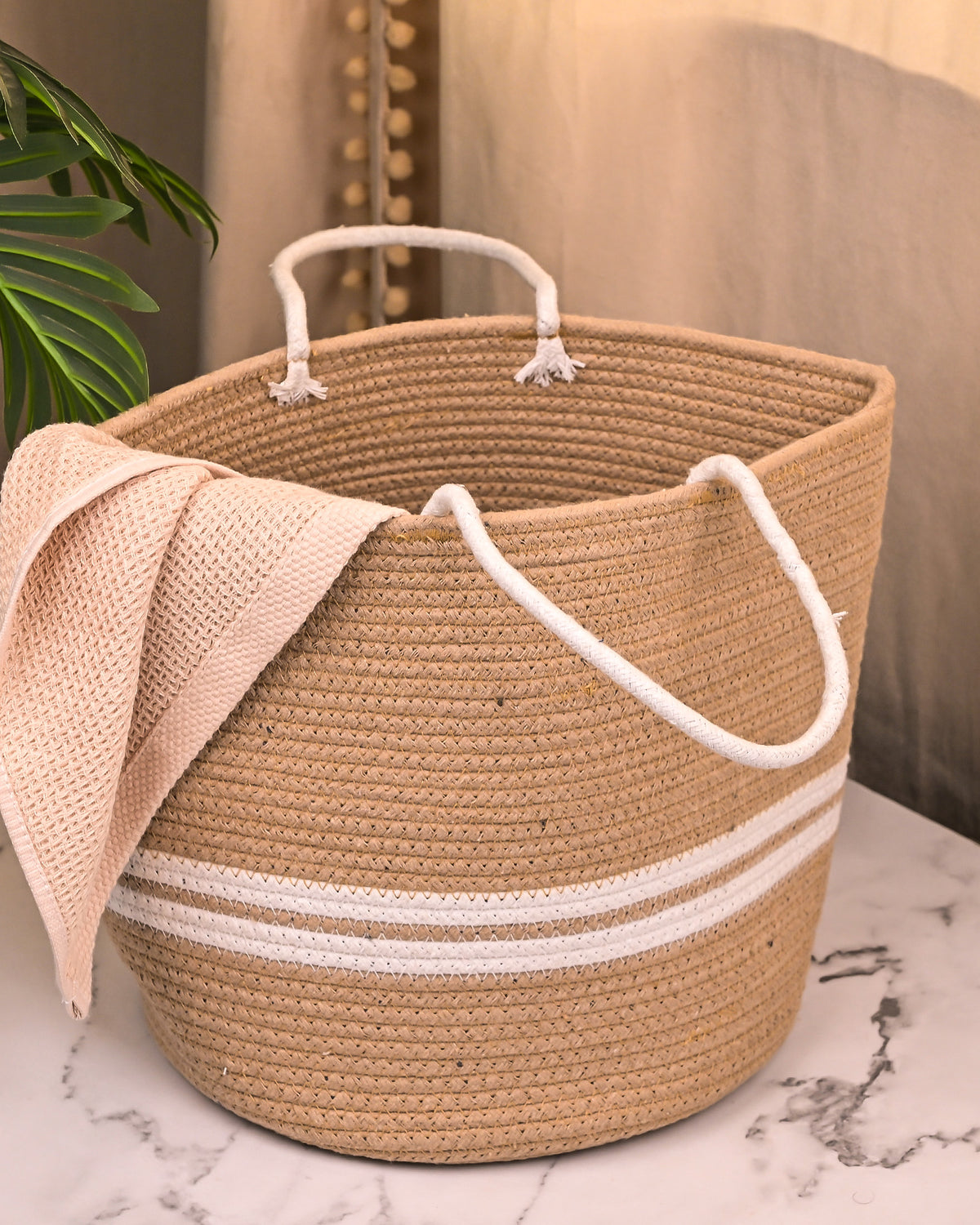 Stylish jute tote basket for home storage and organization