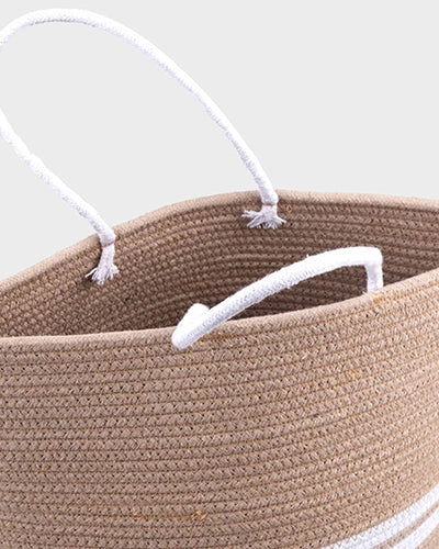 Handwoven jute tote basket for household storage