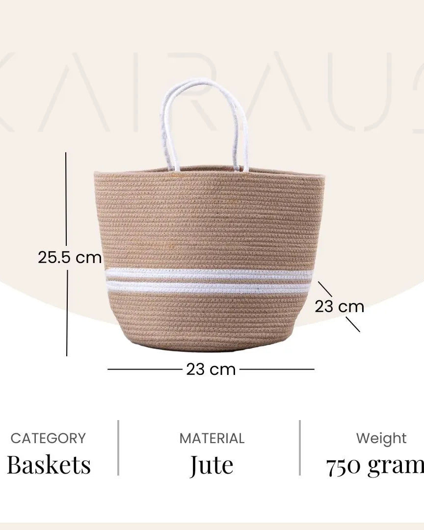 Decorative jute tote basket for modern home interiors