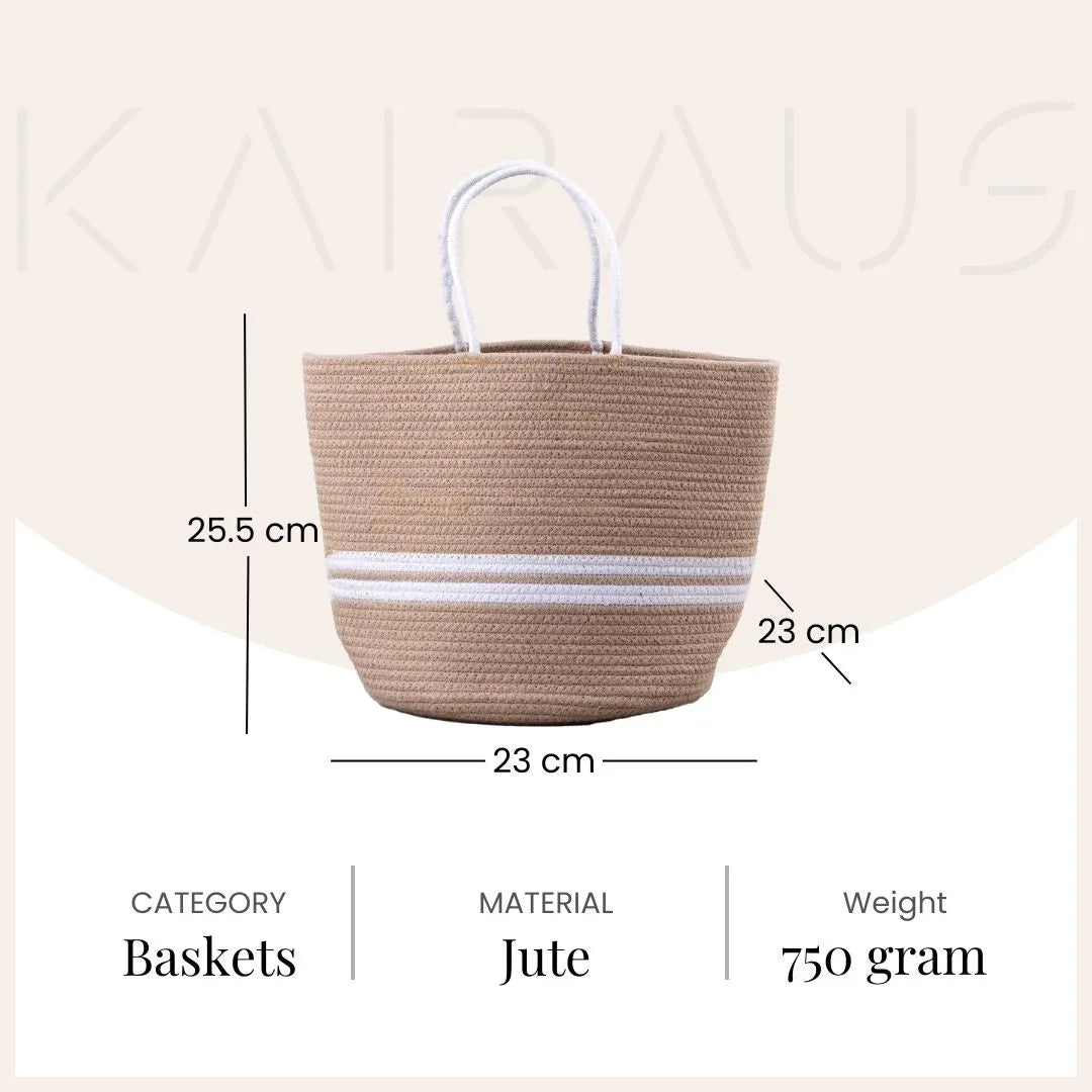 Decorative jute tote basket for modern home interiors