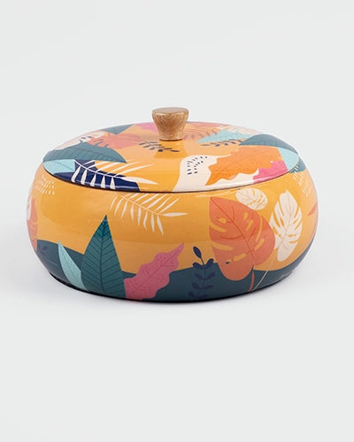 Tropical print wooden casserole with lid