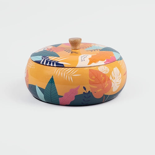 Tropical print wooden casserole with lid