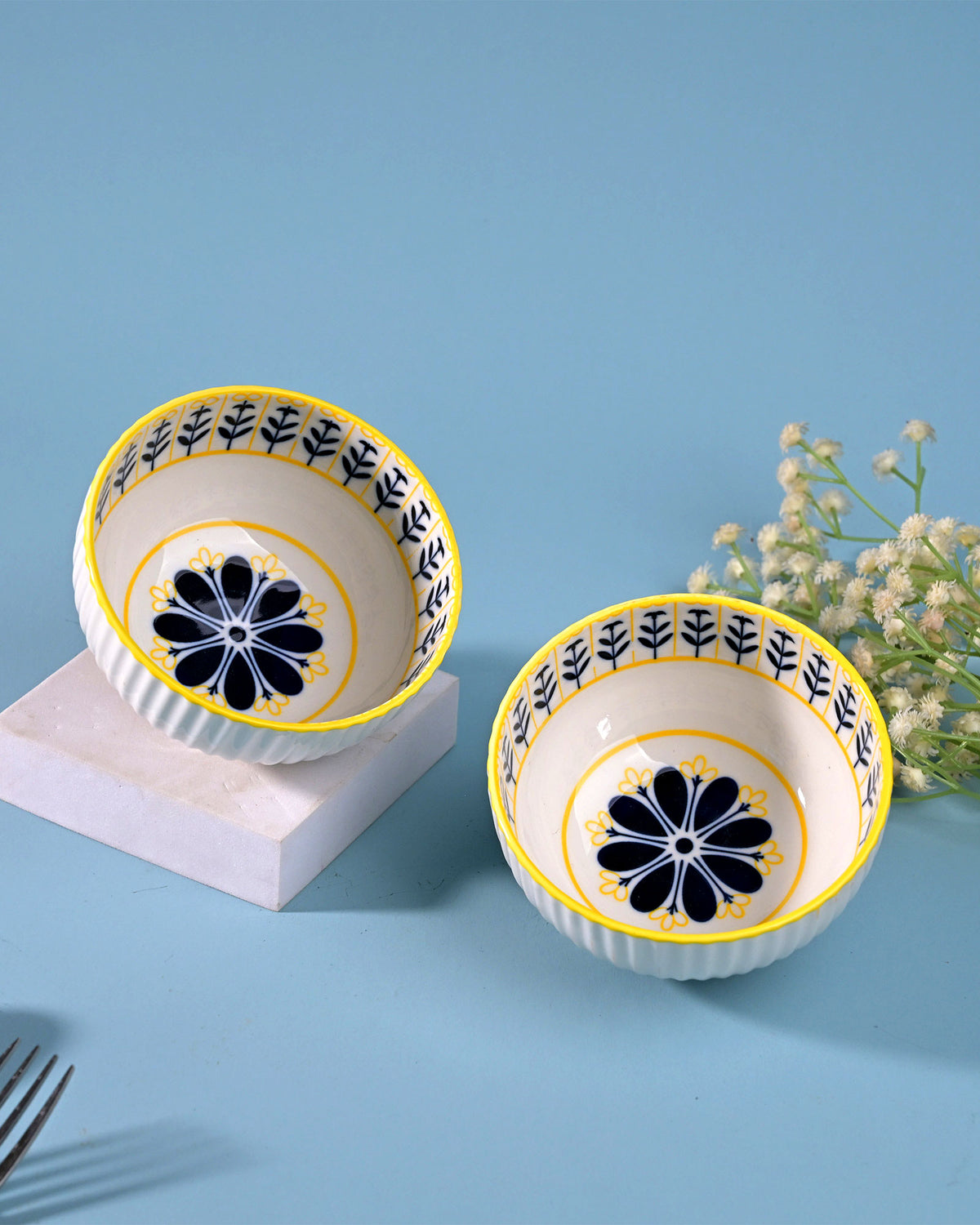 Unique floral patterned porcelain bowls set of 2