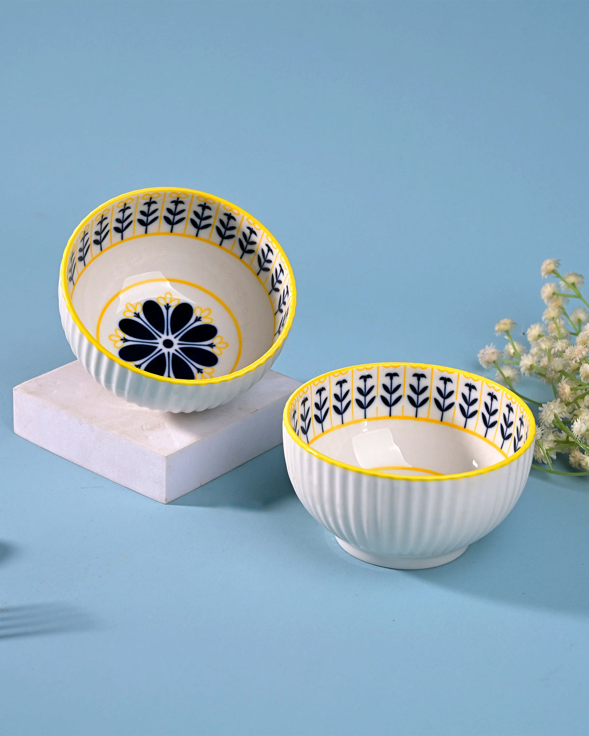 Set of two unique floral patterned porcelain bowls