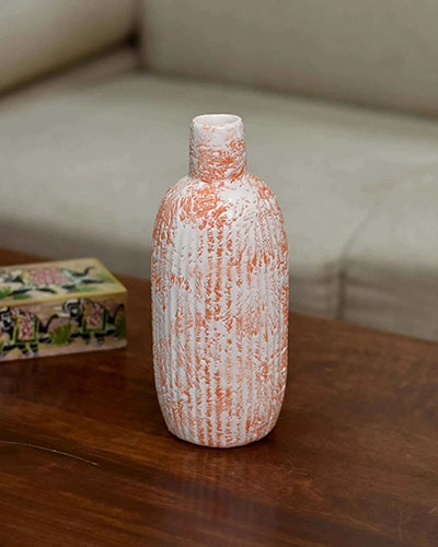 Decorative ceramic vase with coral and white artwork
