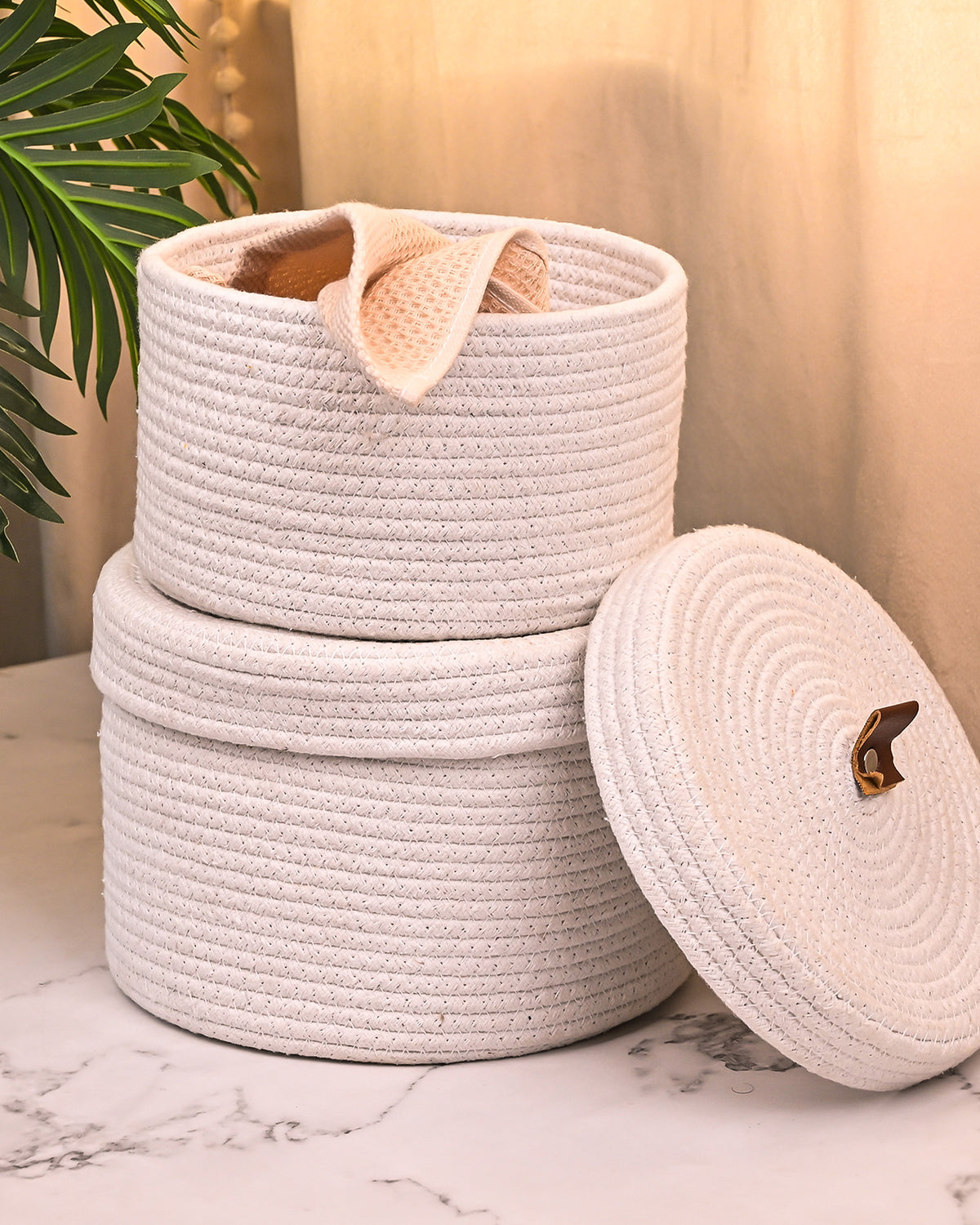 Rustic jute storage basket for living room organization