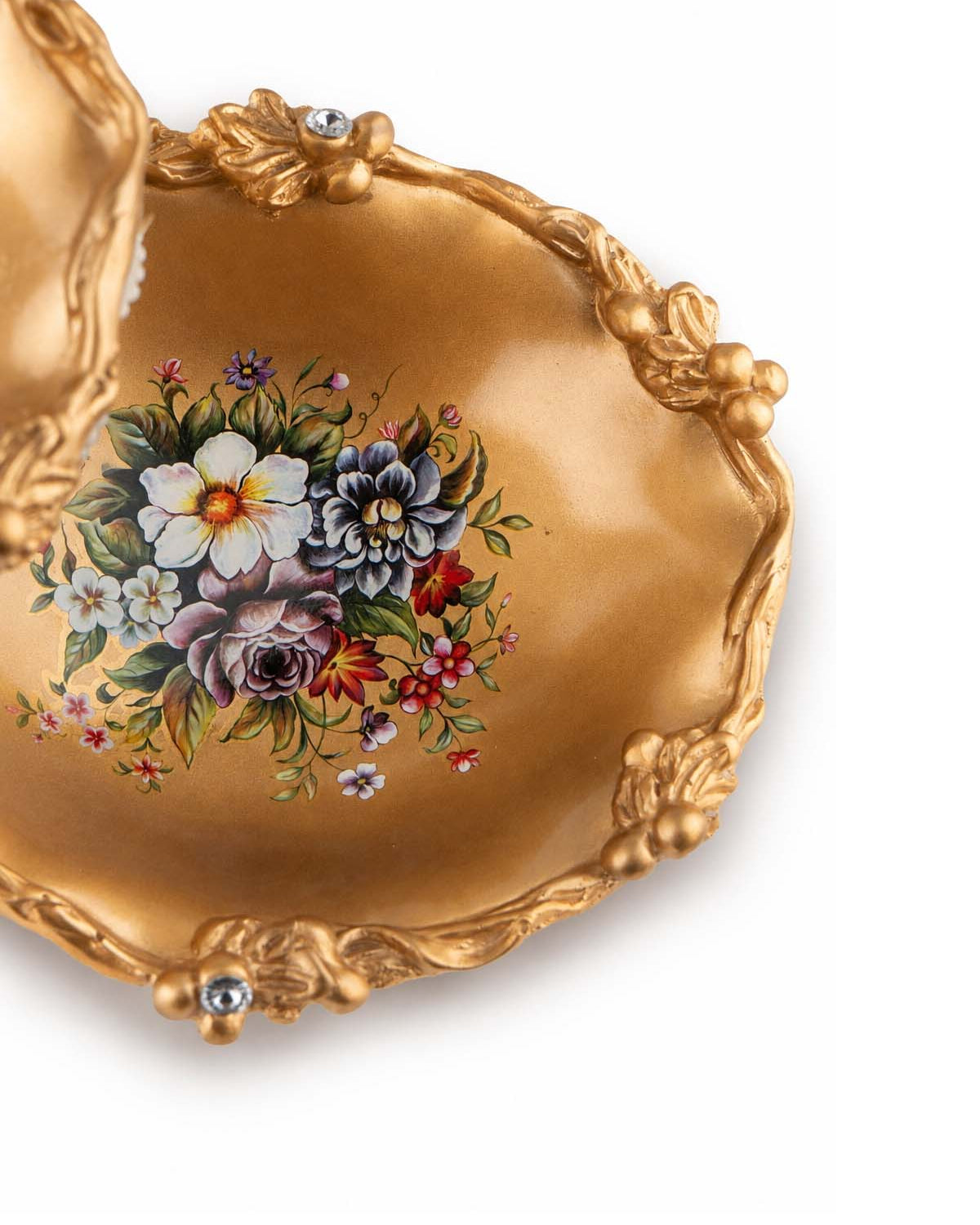 Victorian 2-Tiered Fruit Basket showcasing intricate resin detailing