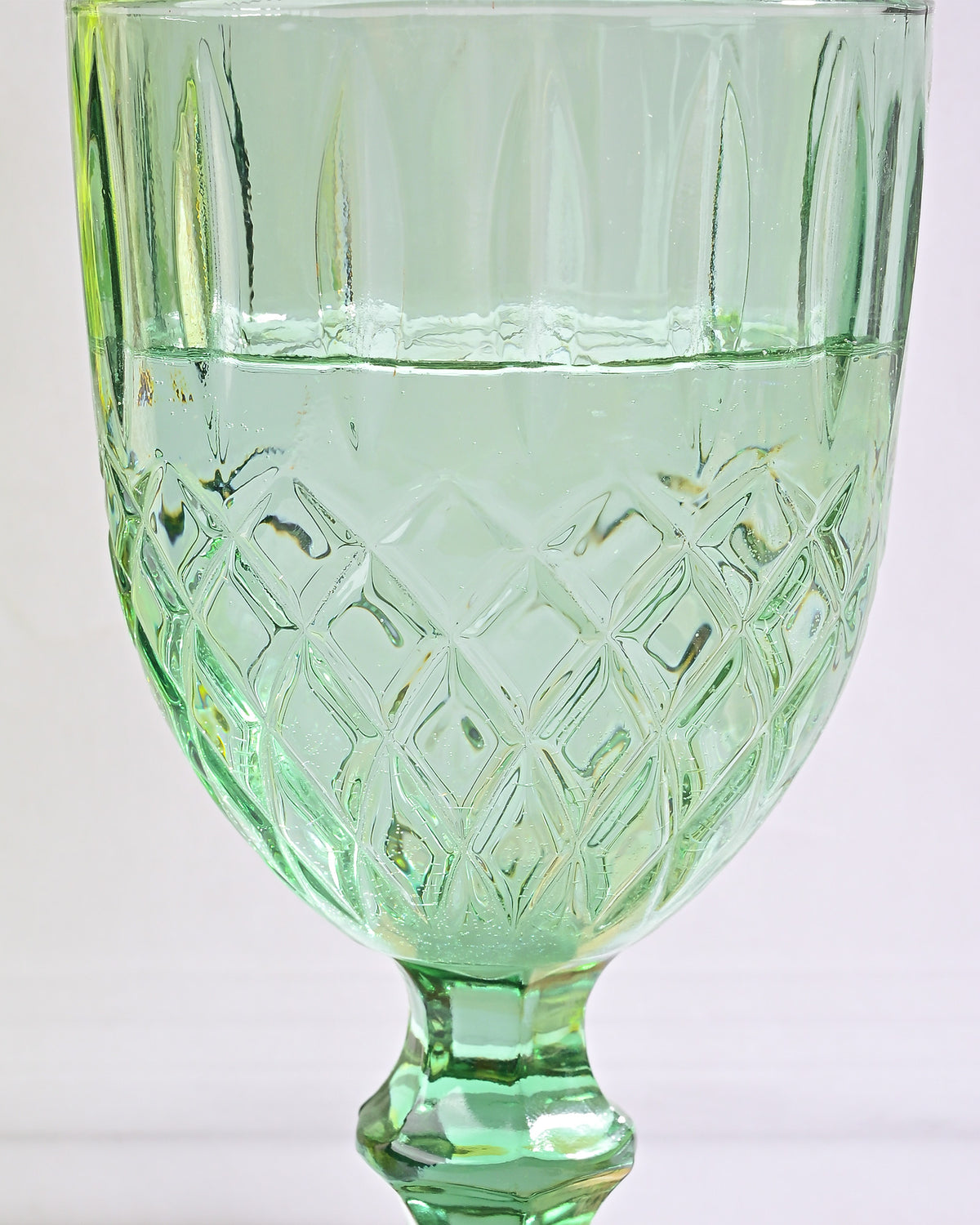 Close-up of diamond detailing on vintage glass