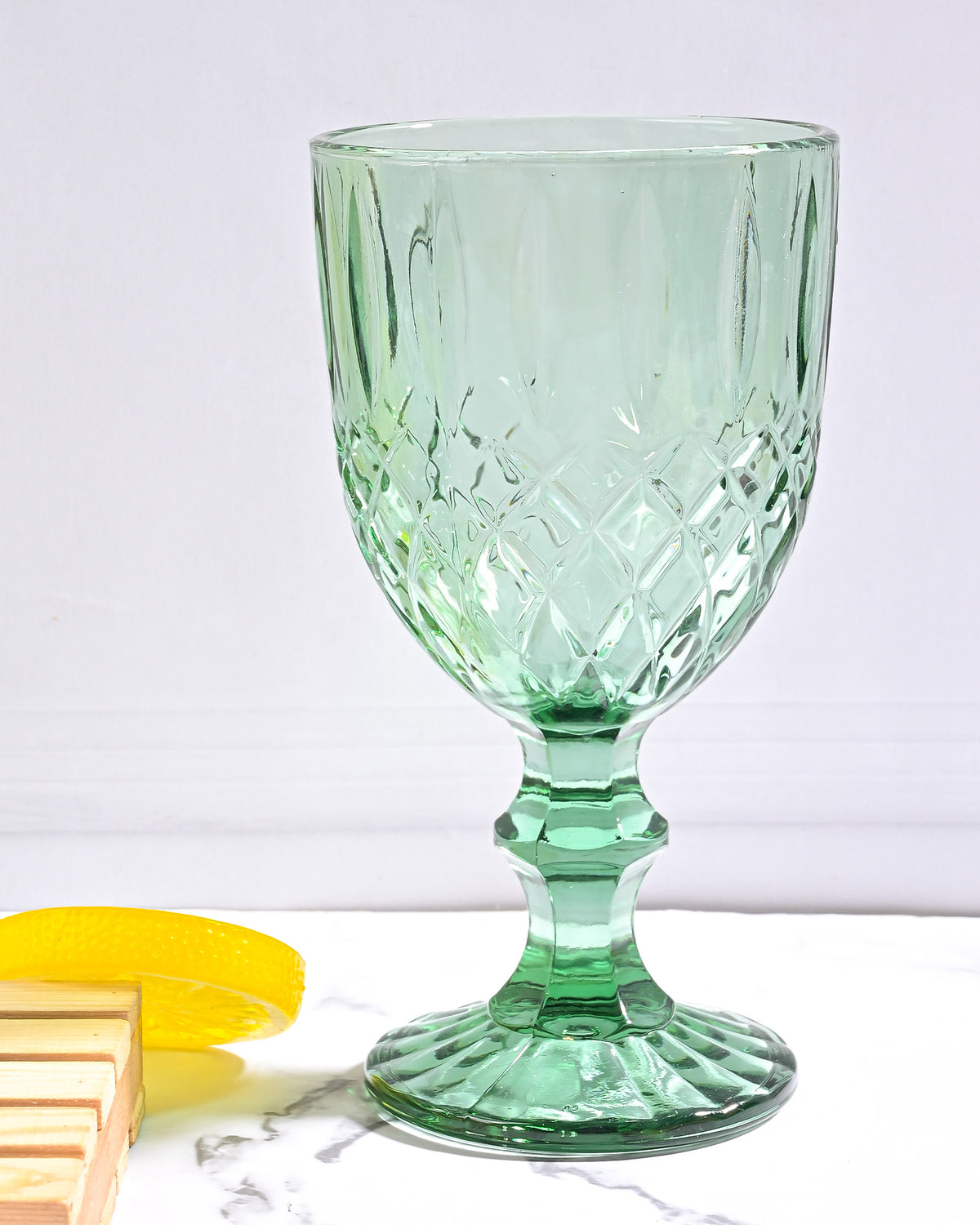 Side view of vintage diamond detailing glass