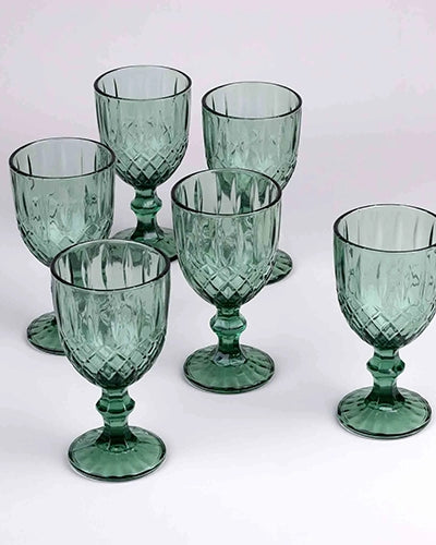 Set of 6 vintage glasses with elegant diamond pattern