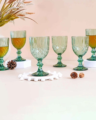 Vintage diamond patterned drinking glasses set of 6