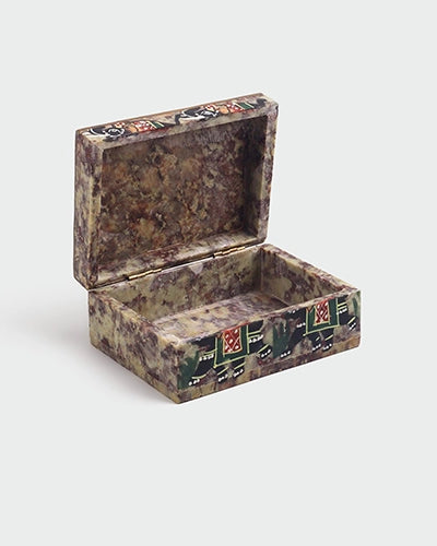 Elegant vintage marble jewelry box featuring elephant patterns