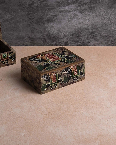 Decorative elephant motif marble box for jewelry and keepsakes