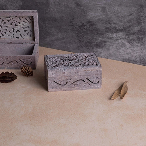 Vintage hand engraved marble treasure box with intricate detailing