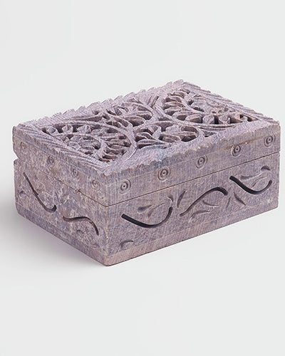 Handcrafted marble treasure box with vintage engraved design