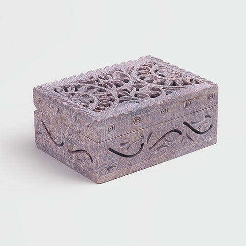 Handcrafted marble treasure box with vintage engraved design