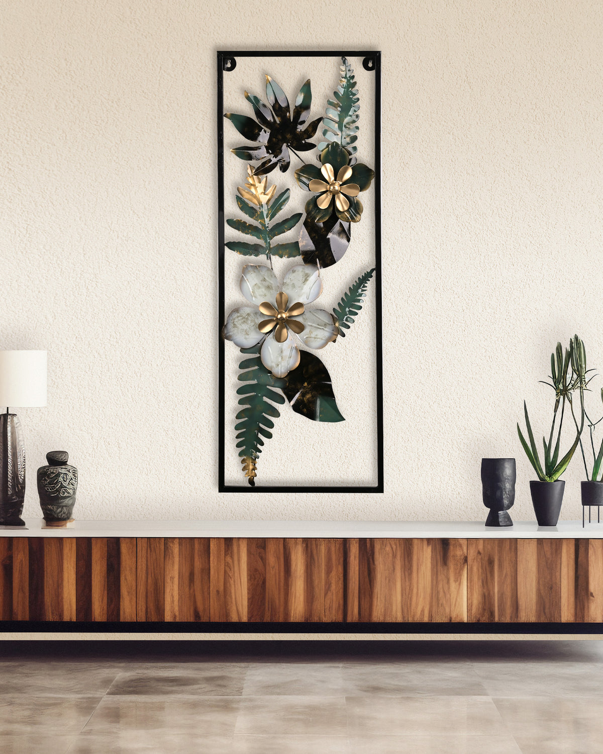 Whimsical flower leaf metal wall art with elegant botanical design