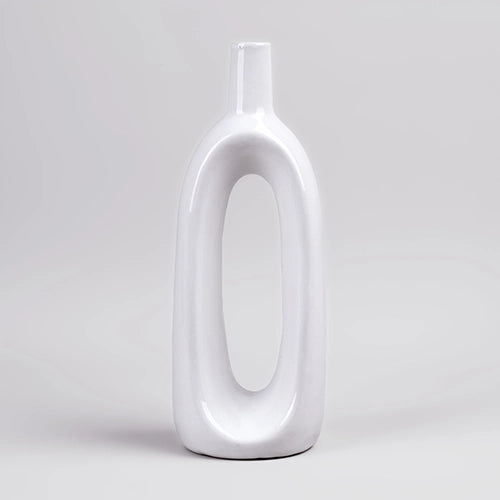 Elegant White Aura vase with a unique hollow shape