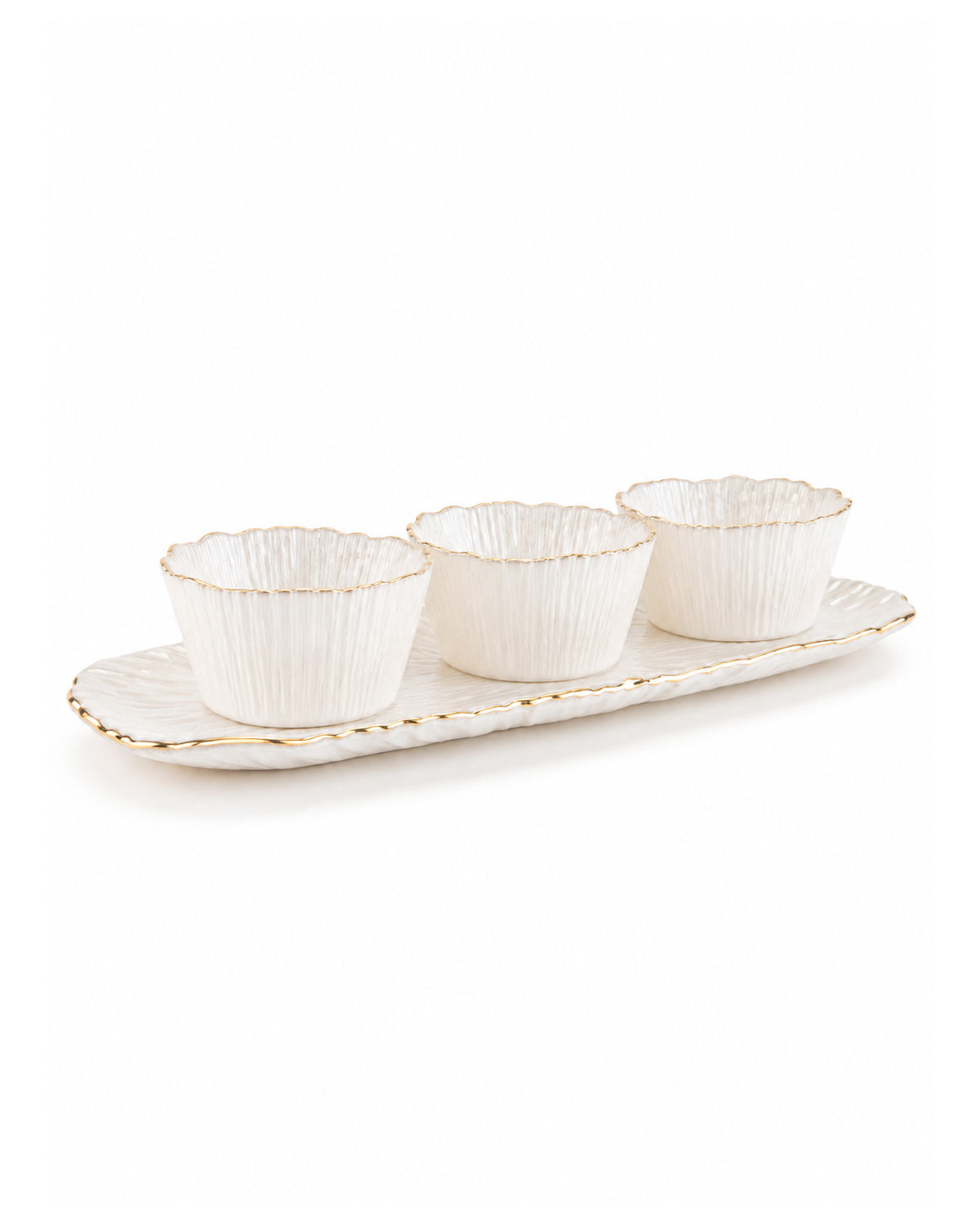 White Grace Real Gold Bowl and Tray Set