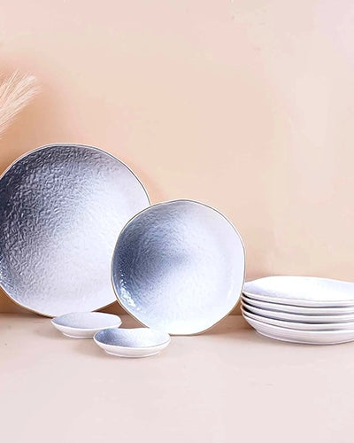 White and grey textured plates set of 9
