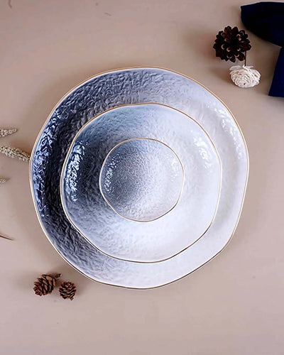 Set of 9 white and grey textured plates