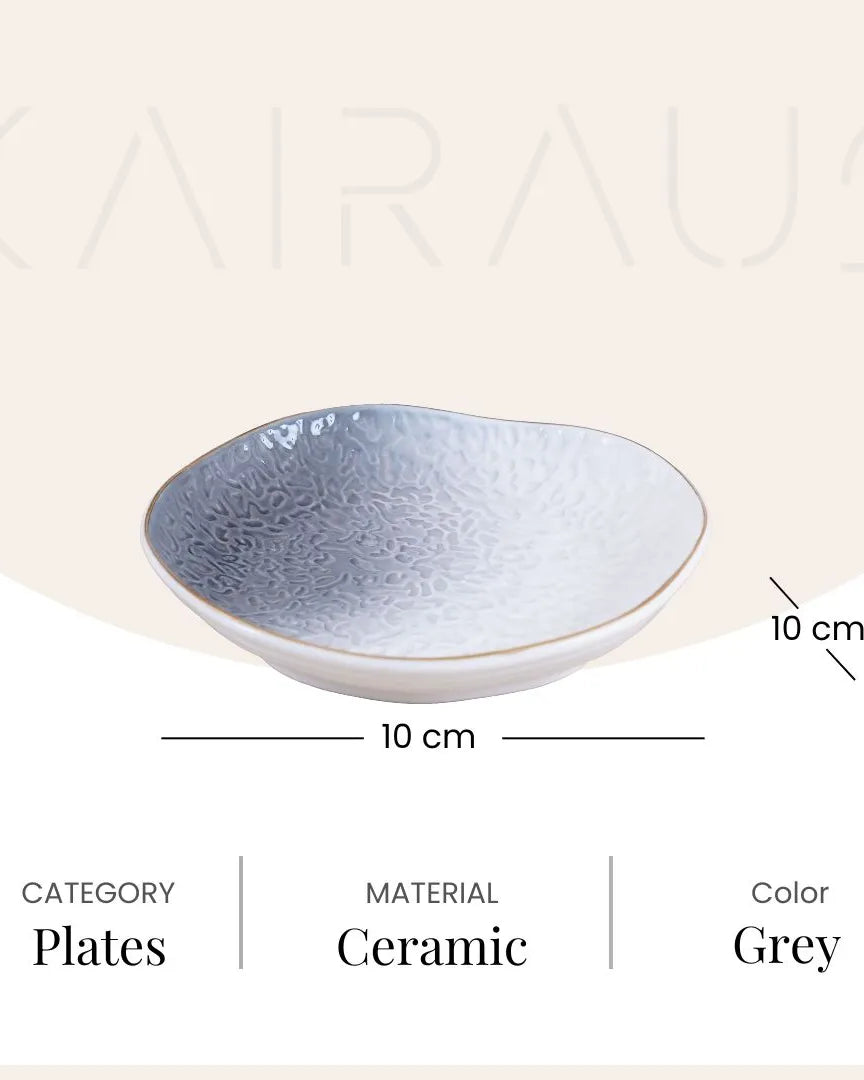 White grey textured ceramic plate set