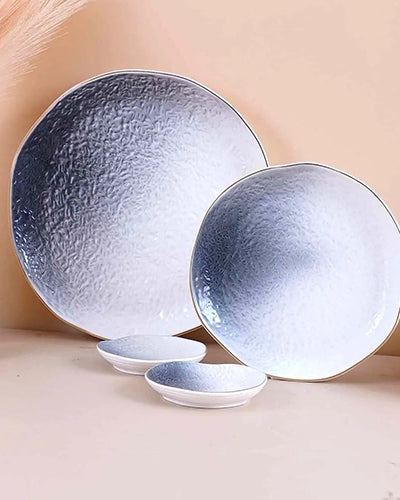 Set of 9 textured plates for serving meals