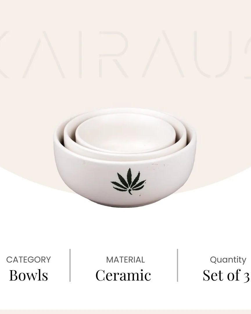 Three-piece white serving bowl set