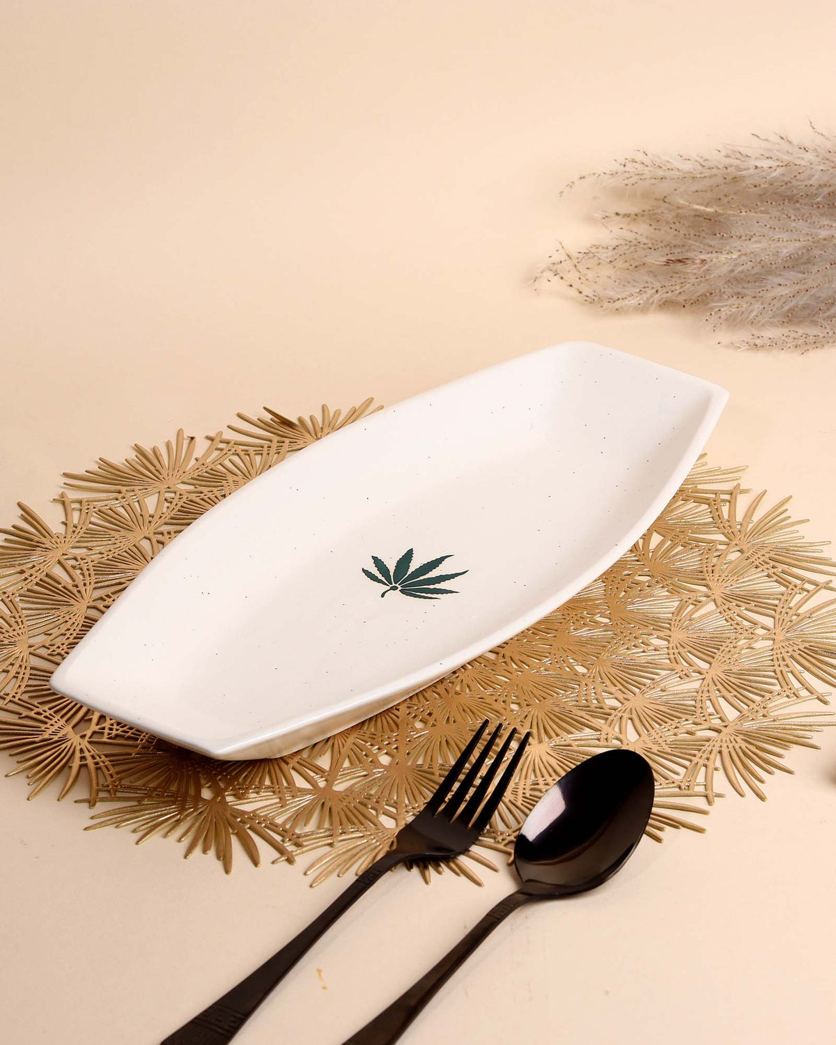 White leaf ceramic serving platter