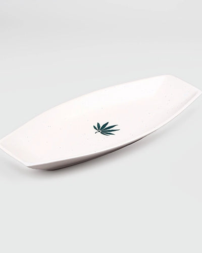 White leaf patterned serving platter for dining
