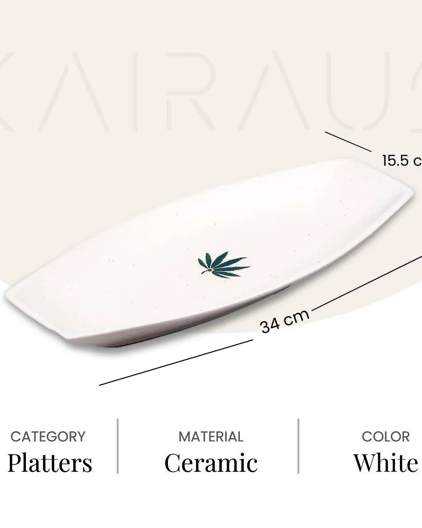 Handmade white leaf ceramic serving platter