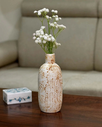 White patterned flower vase with intricate decorative design
