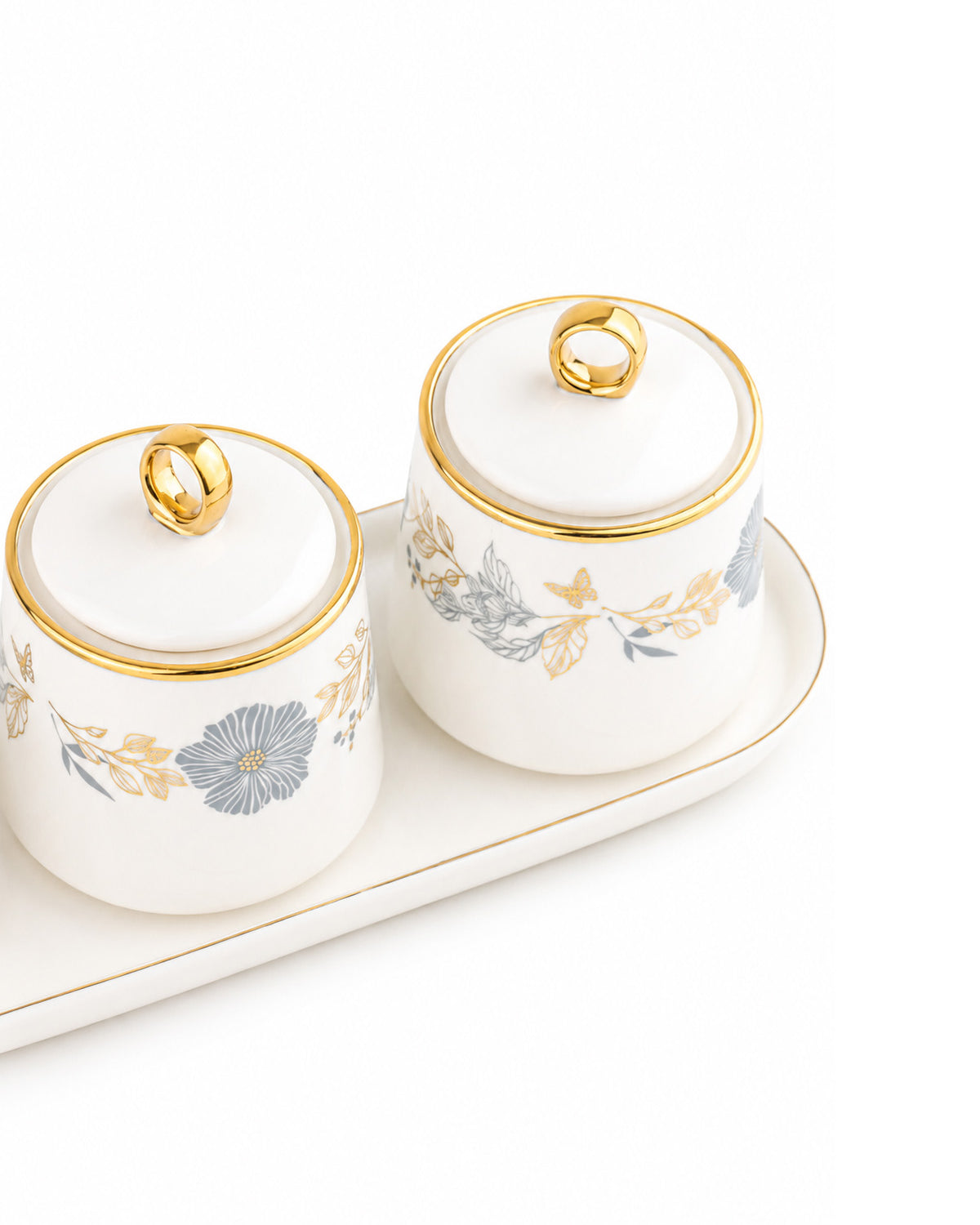 Willow gold condiment jars with tray