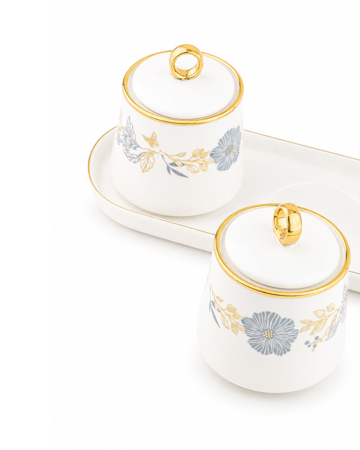 Gold condiment set with serving tray