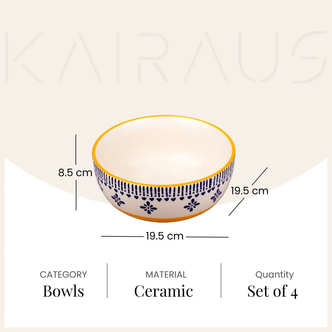 Four-piece yellow printed bowl set