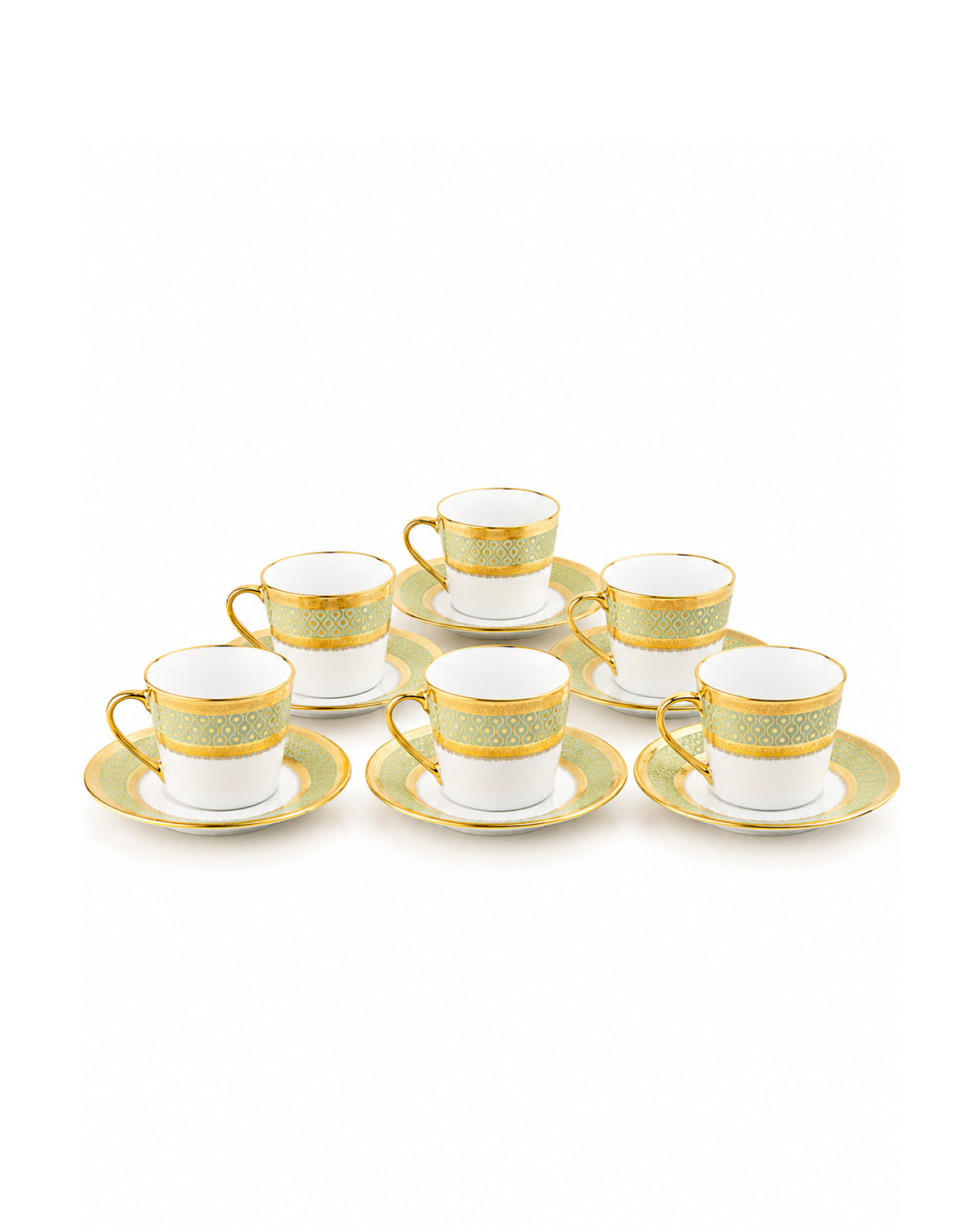 Set of six Zari real gold tea cups arranged for serving