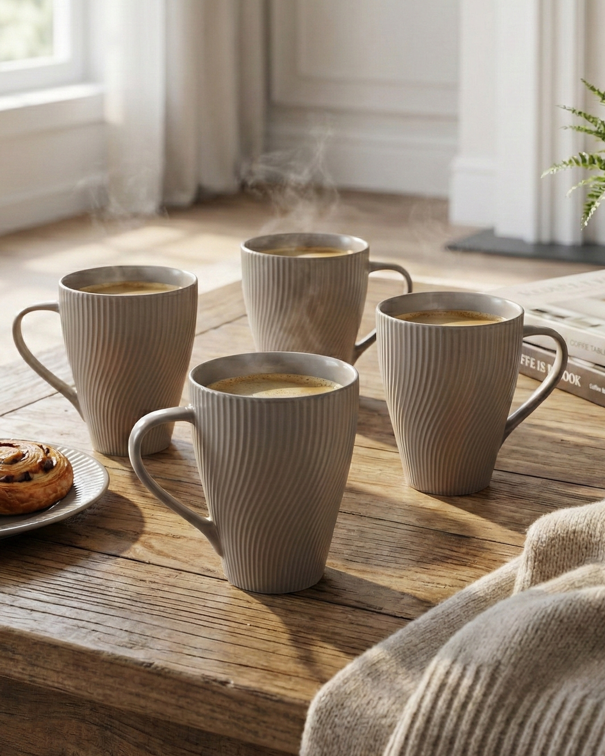 Ash Grey Unique New Bone China Coffee Mug Set of 4