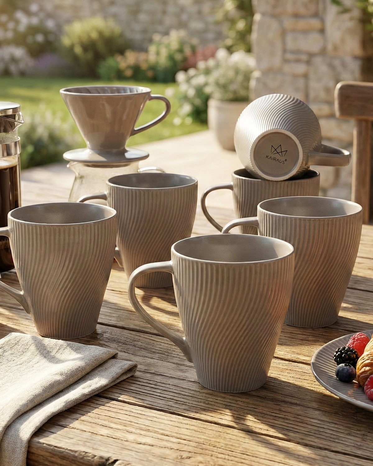Ash Grey Unique New Bone China Coffee Mug Set of 6