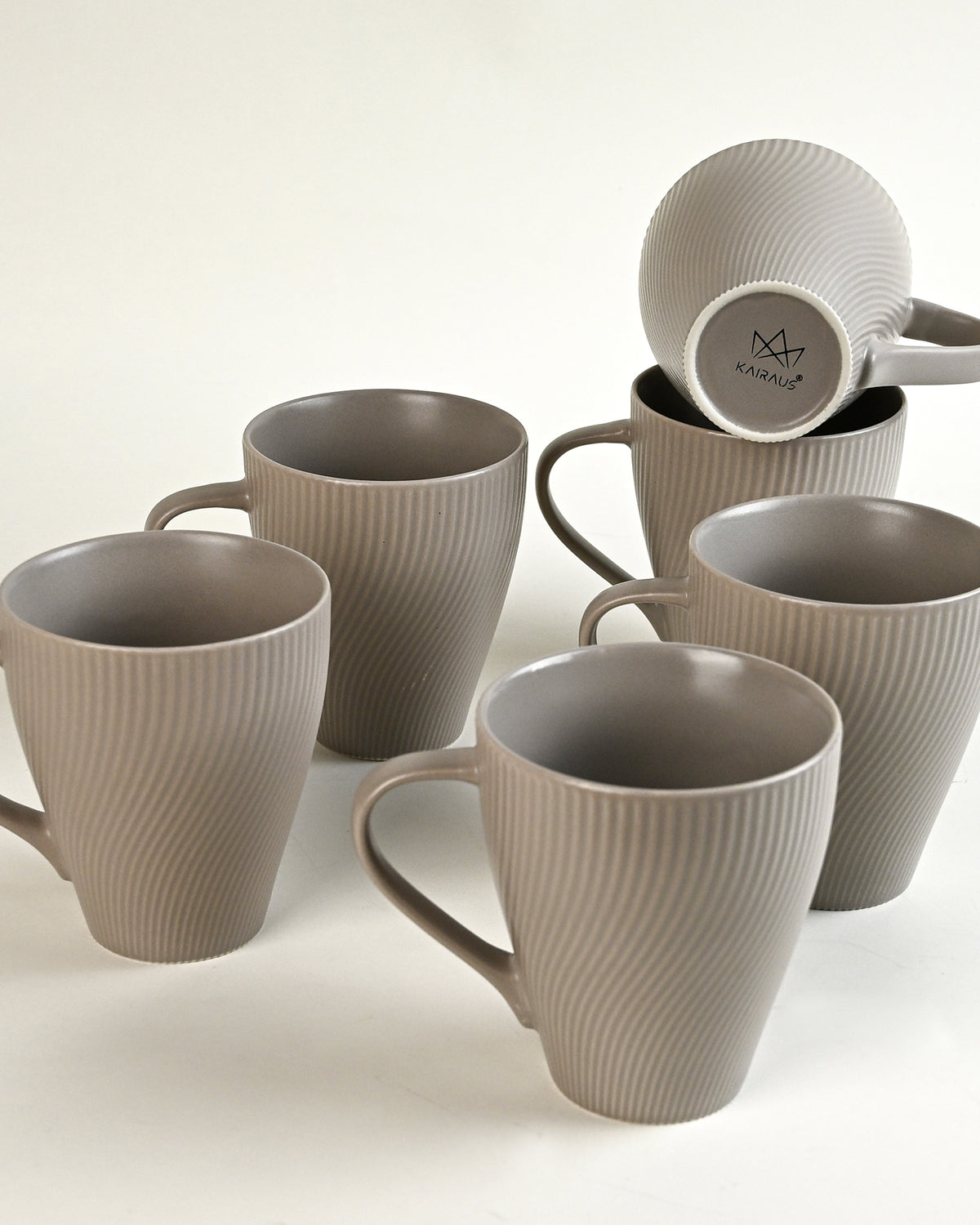 Ash Grey Unique New Bone China Coffee Mug Set of 6